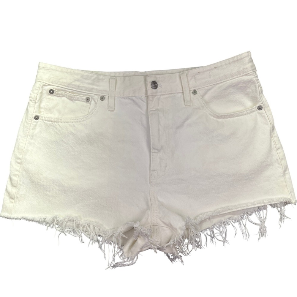 Madewell White Relaxed Denim Shorts Frayed Hem High Rise Womens Sz 28 Fits 35"